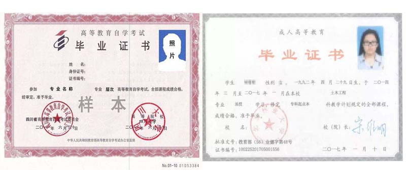自考本科與成考本科畢業證書對比