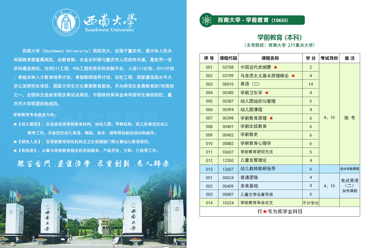 學前教育(本)自考科目